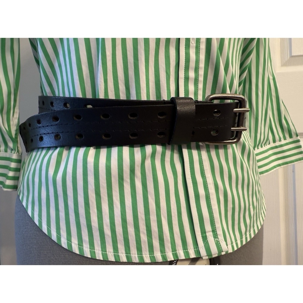 Black Tactical Double Perforated Leather Belt ‎ Sz 44/110 Made In Guatemala.
